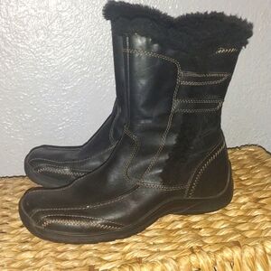 Black Leather Faux Fur Zip up Midi Aldo Boot 39/8.5